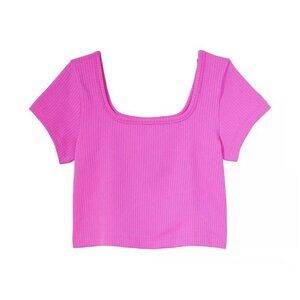 PINK Victorias Secret Seamless Rib Short Sleeve Crop Top Pink Size Medium